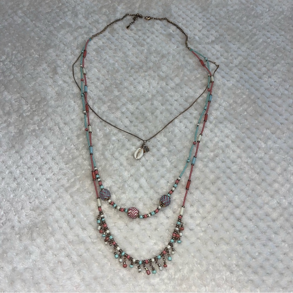 VERSONA Multicolor Beaded Layered Necklace with Sea Shell Perfect for Summertime - Picture 2 of 7